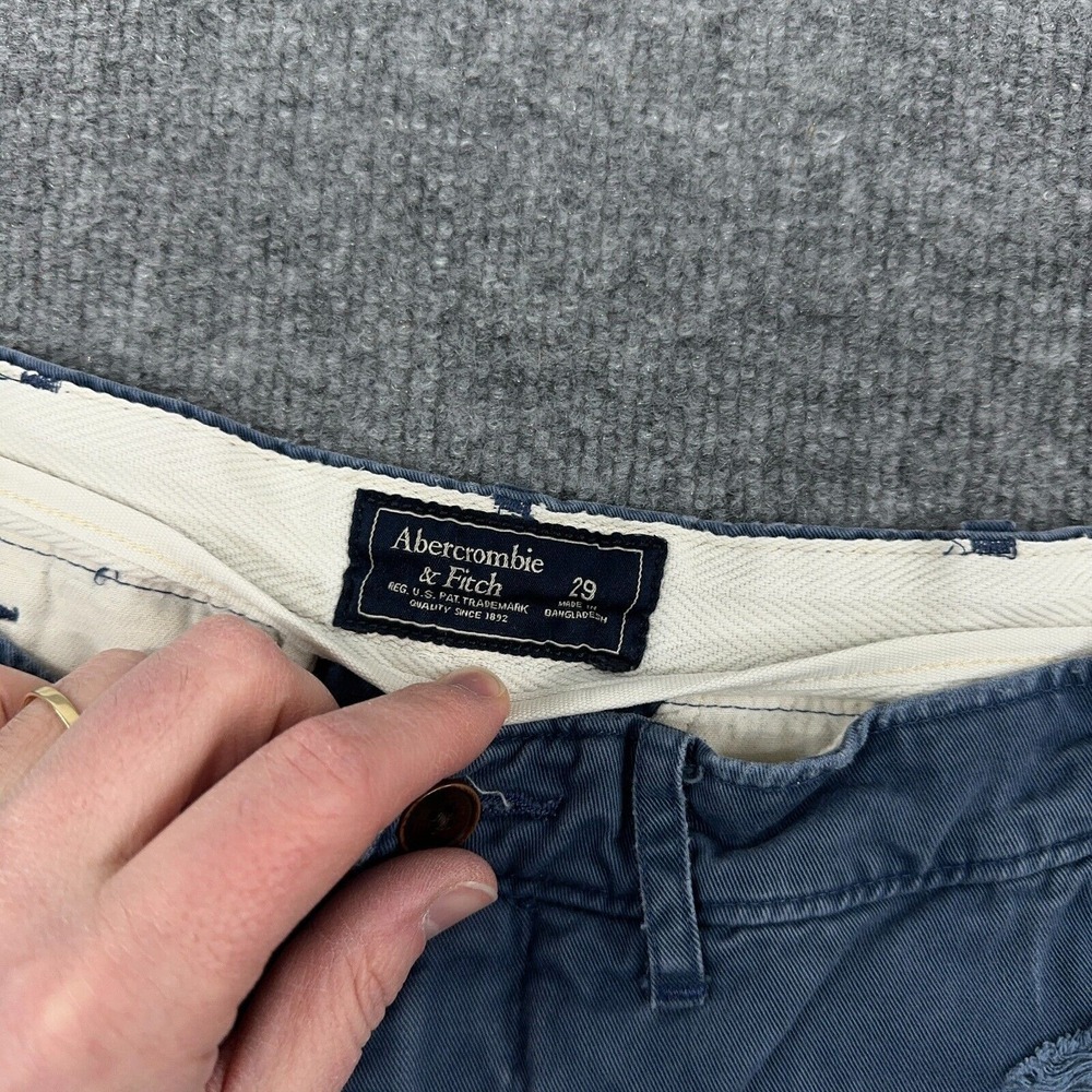Abercrombie & Fitch Shorts Men 29 Navy Shuttle Tape Side Stripe Chino Distressed - Picture 5 of 10
